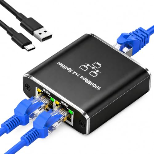 Switch Ethernet 2 porte 1000Mbps con cavo USB, 1-2 multipresa Ethernet RJ45 Splitter per computer Interruttori Router Scatole Decoder TV