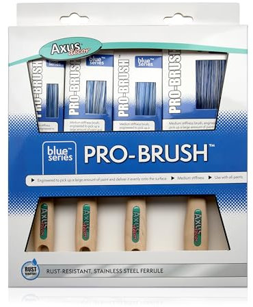 Axus Decor Pro Paint Brushes (blue) Set Of 4 - (1.5, 2X2, 3)- Paint Brush Set For Synthetic Filaments, Beavertail Handles, Rust-resistant Stainless Steel, Compatible With Brushmate Vapour Boxes