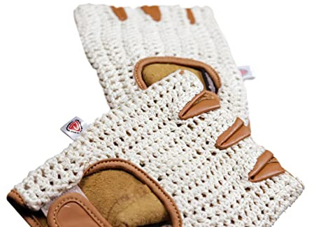 Prime Sports Real Soft Leather Crochet Fingerless Driving Weight Training Cycling Wheelchair Gloves W-049 (Large)