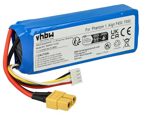 vhbw Akku kompatibel mit DJI F450 | 7FE0, Phantom 1, F550, RI36, Phantom FC40 Drohne Multicopter Quadrocopter (2250 mAh, 11,1 V, Li-Polymer)
