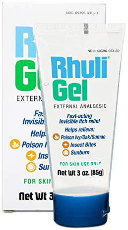Rhuli Anti-Itch Gel for Sunburn, Mosquitos, Bug Bites, Poison Ivy, Poison Oak Relief - Analgesic Cooling Treatment for Topical Skin Use - 3 Oz Tube