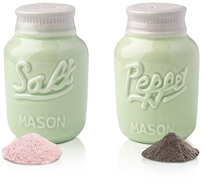 Comfify Mason Jar Salt & Pepper Shakers – Aqua Green Rustic Ceramic Kitchen Decor, Great for Farmhouse or Shabby Chic Homes