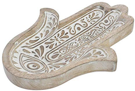 Ciotola svuotatasche, in legno di mango, a forma di Hamsa, decapè