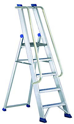 Svelt Scala Professionale in Alluminio Rinforzato – 5 Gradini, Piattaforma Antiscivolo, Corrimani e Parapetto – Altezza di Lavoro fino a 320 cm – Norma D.Lgs. 81/08 e UNIEN131