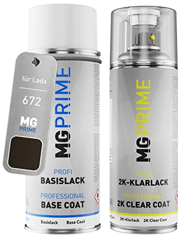 MG PRIME Autolack 2K Spraydosen Set für Lada 672 Panthera/Black Basislack 2 Komponenten Klarlack Sprühdose