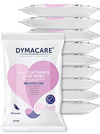 DYMACARE Lingettes Incontinence Adulte | Lingettes Humides Parfumées Pour Toilette Intime Patient Incontinent | Paquet de 10 lingettes (Lot de 10 paquets soit 100 lingettes)