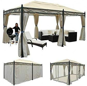 Garten Pavillon Pergola 5 x 3 m Creme Gartenzelt Partyzelt Terasse Seitenwand