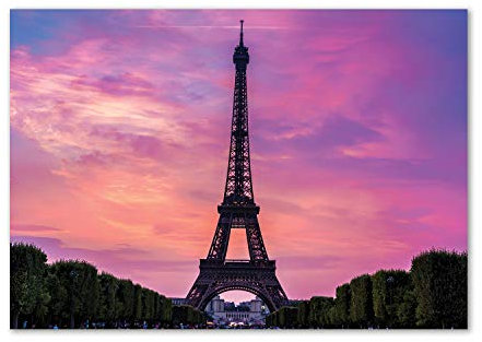 Tulup Leinwandbild - Wandkunst - Drucke auf Leinwand - Leinwanddruck -100x70 cm - Sehenswürdigkeiten & Architektur - Rosa - Eiffelturm Paris