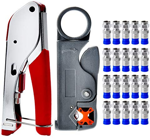 moinkerin Kompressionszange Set Crimpzange Abisolierwerkzeug Koaxialkabel Werkzeug Cable Stripper für Koaxialkabel RG58 RG59 RG6 RG-62, Kabelfernsehen