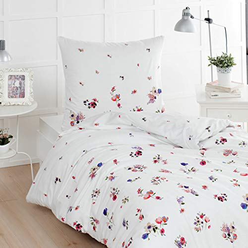 Traumschlaf Mako-Satin Bettwäsche mit Blumen – hochwertige Baumwoll-Bettwäsche im Aquarell-Design – weich, atmungsaktiv & angenehm kühl – waschbar bis 60°C – 155 x 200 cm + 1 Kissenbezug 80 x 80 cm