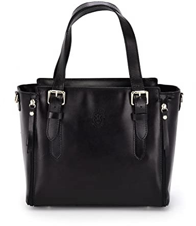 Vera Pelle Sac à main pour Femme, Sac Cabas en Cuir, Dossier, Elégant, Classique, Pratique, Poignées et Bandoulières, Format A4, 27 x 30 x 11 cm, Noir