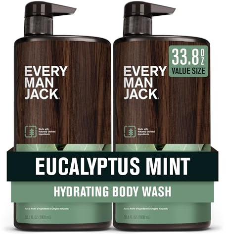 Every Man Jack Eucalyptus Mint Hydrating Mens Body Wash for All Skin Types - Cleanse, Nourish, and Hydrate Skin with Naturally Derived Ingredients - Paraben Free, Phthalate Free, Dye Free - 33.8oz