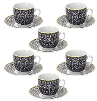 Set 6 Tazzine Tazze da Caffe' in Porcellana con Piattini Madison Siracusa