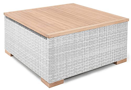 Garland Loungetisch Havanna Beistelltisch 95x92x42,5 cm Alu Gartentisch Teak Holz Lounge Tisch Gartenmöbel - Weiß Grau