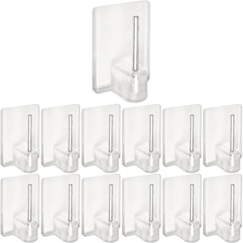 Gardinenstangen Klebehaken, 12 Stück, in Transparent, selbstklebende Haken mit 24 x 16 mm, für Fensterrahmen, Glas, Fliese, Tür, Vorhanghaken Stange, Gardinenhalter Fenster, Vitrastange Fensterhaken