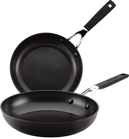 KitchenAid 84803 harteloxierte Antihaft-Pfannen/Bratpfannen-Set, 21,6 cm und 25,4 cm, Onyx-Schwarz