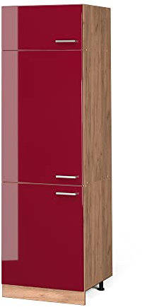 Vicco Armario para frigorífico Empotrado R-Line, Rojo Burdeos Alto Brillo/Roble Dorado, 60 cm