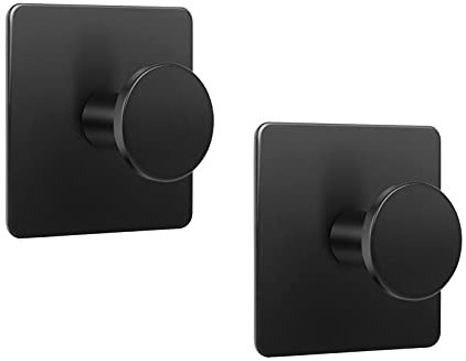 LJLink Towel Hooks Matte Black Modern Self Adhesive Hook 2 PCS Wall Hooks Stainless Steel Round Utility Towel Hanger for Kitchen Home Storage Bathroom