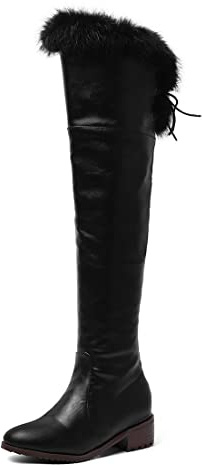 REKALFO Trendy weicher Lederpelzstiefel für Damen Overknee-Stiefel mit klobigem Absatz und Slouchy-Stiefeln Schwarz 46 EU