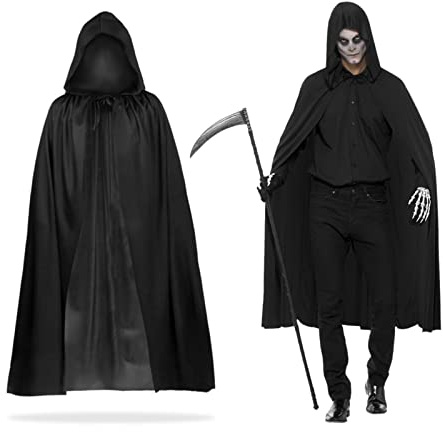 MIVAIUN Halloween Schwarz Kapuzenumhang Hexe Cosplay Zubehör Erwachsene Kinder Kostüm Schwarzer Umhang, Halloween Kostüm, Kapuze Umhang, Umhang für Halloween, Maskerade, Familienfeier(Schwarz,120cm)