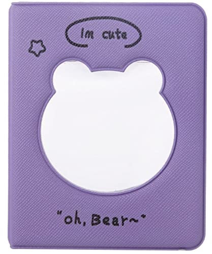 runrayay Livre de Pochettes de Cartes de Visite Kpop 3 Pouces, Mini Album Photo, Ourson Violet, Petit Livre de Cartes de Visite, Ourson Creux, 32 Poches