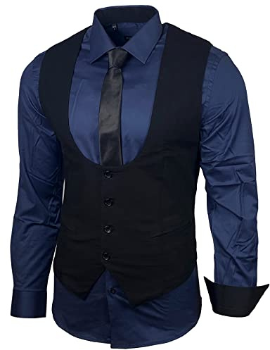 Baxboy Herren Hemd Weste Krawatte Set Business Anzugweste Westen Slim Fit Smoking Frack Business Herrenanzug-Set Sakko B-101, Farbe:Marine, Größe:M