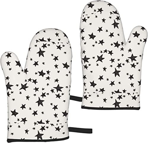 Gants de Four, étoiles en Tissu crème Noir, Gants de Cuisine antidérapants, Gants de Cuisson résistants à la Chaleur Une Paire