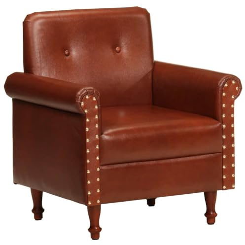 vidaXL Sillón Diseño de Cubo Mueble Mobiliario Dormitorio Salón Sala de Estar Francésa Antigua Acolchado Decoración Respaldo de Cuero Auténtico Marrón