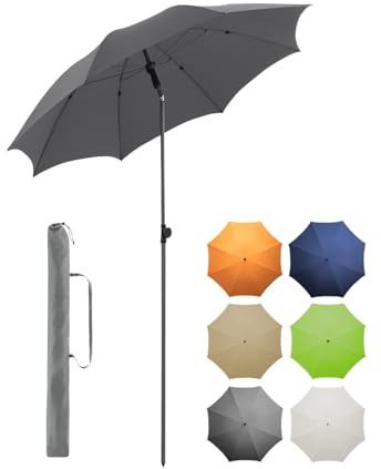 FARE Sonnenschirm Gr. M - 180 cm Durchmesser - UV-Schutz 50+ für Balkon Garten Terrasse Sommer - Titan-Finish Knickvorrichtung Drehfeststeller inkl. Tragetasche (grau)