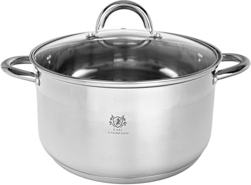 KARL HAUSMANN Pentola Acciaio Inox - 2L - 18 cm - Casseruola Induzione con Coperchio Vetro - Pentola Inox 18/0 - Scala Misura - Per Tutti i Fuochi - Pentole Acciaio Inossidabile