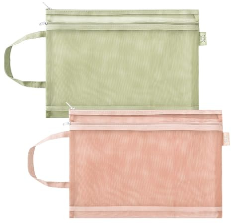 Dokumententasche A4 Mesh, 2 StüCk Datei Taschen Mit ReißVerschluss Mit Griff Doppellagig Zipper File Tasche Dokumentenmappe Reissverschluss FüR Schule, BüRo, Reise, Aufbewahrung (Rot und Grün)