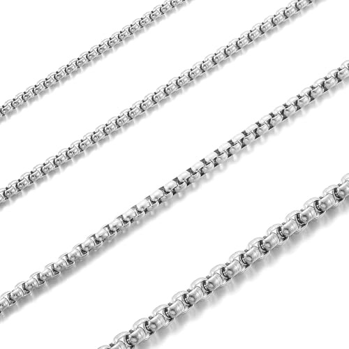 RWQIAN Herren Damen Edelstahl Kette Silber/Gold/Schwarz Venezianierkette Männer Briolette Kette Box Halskette Breite 2/2.5/3/4MM Länge 45-70CM