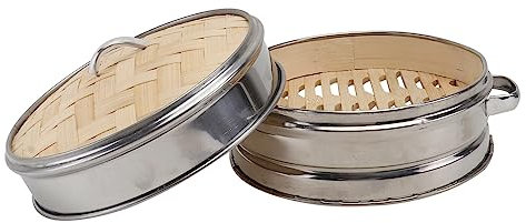 Agashi Steamer Basket, Bamboo Cooking Boiler Dim Sum Bun Chinese Steam Pot Basket with Lid Steam Basket/18Cm