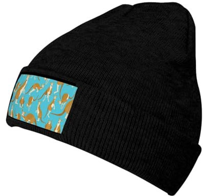 JBYJBX Lustige Cartoon-Känguru-Zoo-Druck, Unisex, Strickmütze, täglicher Hut, Geburtstagsthema, Elasti-Beanie-Mütze, Outdoor, Freizeit, Schwarz, Einheitsgr��e
