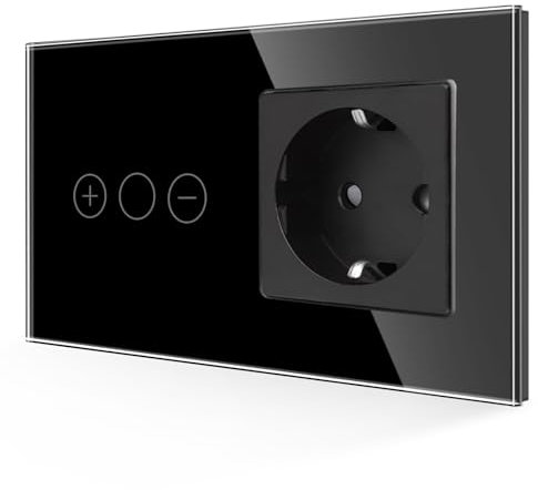 JIMEIDA Variateur avec prise en noir, interrupteur tactile, vitre en verre trempé avec rétroéclairage LED, 157 x 86 mm