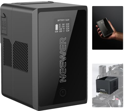 Neewer V Mount Battery PS150E Supports 100W PD USB C Fast Charging, 10350mAh 150Wh 14.54V, with D Tap/USB C/USB A/BP/Dual DC Ports/OLED Screen, V Lock Battery for Camera Camcorder Monitor Video Light
