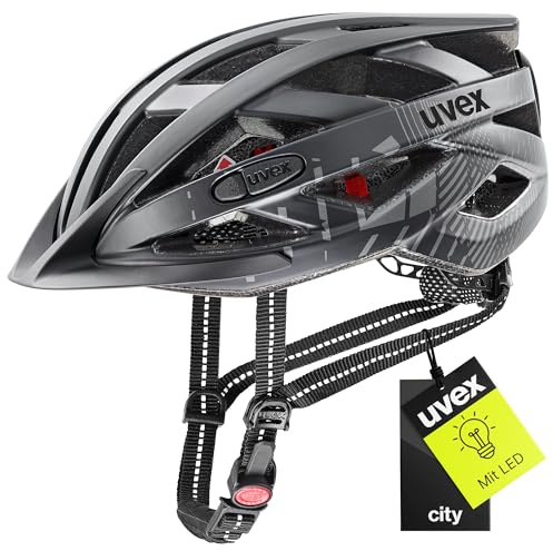 uvex city i-vo - lightweight city helmet for women and men - individuell justerbar passform - inkluderar LED-ljus - all black matt - 52-57 cm