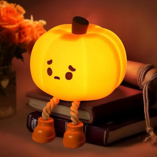 Pipihome Zucca Lampada Notturna, LED Ricaricabile Lampada da Notte per Bambini, Zucca Halloween Decorazione Divertente