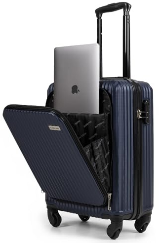 FASSLINE Kabinenkoffer mit Laptopfach 55x39x23 cm, 41,5 l, Reisekoffer Handgepäck mit Laptopfach, Hartschale aus ABS, Vier 360°-Spinner-Rollen, Zahlenschloss, Teleskopgriff, Größe M, Dunkelblau