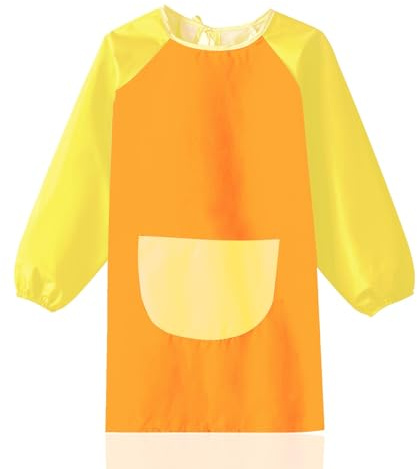1 Stück Malschürze Kinder, Wasserdicht Malkittel, Einstellbar Bastelschürze, Lange Ärmel für 5-11 Jahre Junge und Mädchen, für Schule Kunst, M-1