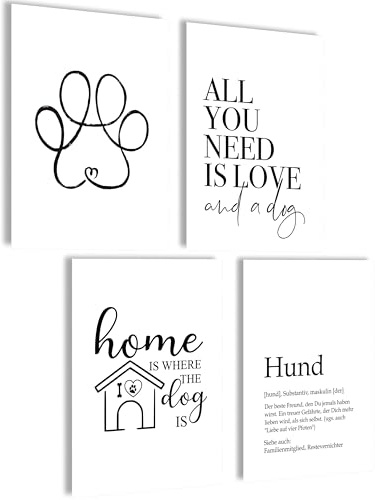 mojoliving Moderne Hund Wandbilder Poster Set Bilder Wanddeko Wohnzimmer Deko Schlafzimmer Fotowand Bild für die Küche Aesthetic Poster (Hund)