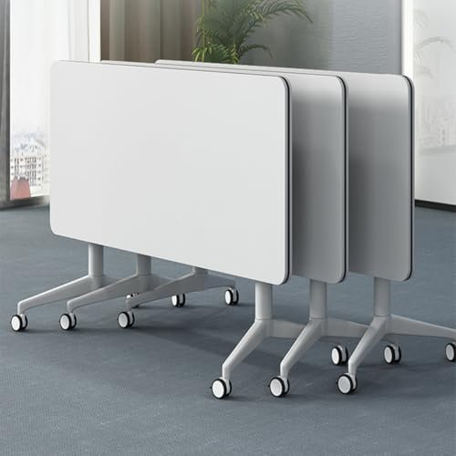 Junpllvic Klappbarer rechteckiger Konferenztisch 4-teilig, mobiler Besprechungs- und Seminartisch mit stummen Rädern, für Schulungsräume im Büro, Weiß, 80 x 40 x 74 cm