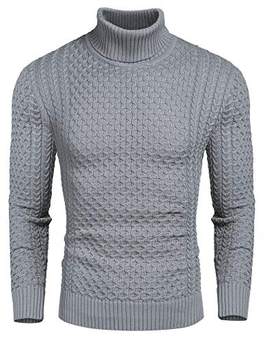 COOFANDY Jersey Hombre Cuello Alto Invierno Sueter Manga Larga Cuello Vuelto Jersey de Punto Sweater Ajustado Gris M