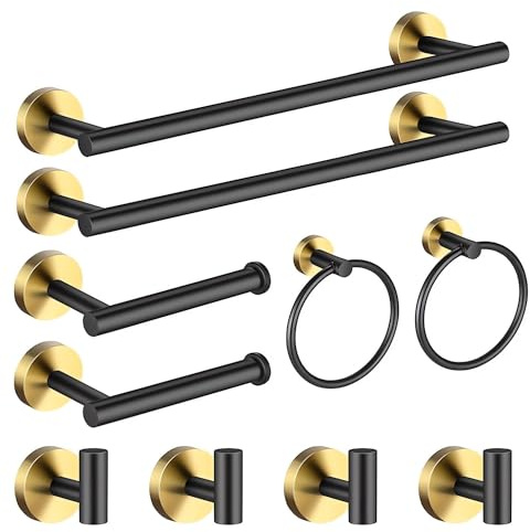 Bathroom Hardware Set 10-Piece, Hardware Towel Bar Black and Gold