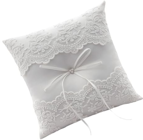 Fazvncv Weißes Spitzen-Kissen für Hochzeitsringe, Vintage-Kissen für Brautzeremonie und romantische Verlobungen