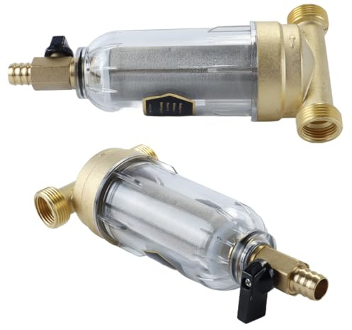 Hoite Filtre à eau à sédiments rotatif, préfiltre en cuivre avec lavage à contre-courant pour éliminer les sédiments de rouille, filetage externe de 3/4 po sous l'évier