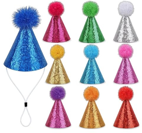 PcvGef 10 Stück Partyhüte, 7.5 * 7 cm Mini hüte für Kuscheltiere, Partyhüte für Haustiere, Bunte Farben