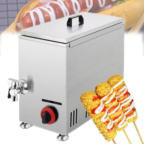 Feiphla Corn Dog Fryer Commercial Cheese Hot Dog Sticks Maker Machine Adjustable Temperature Control Stainless Steel Fryer for French Fries, Chicken GasType