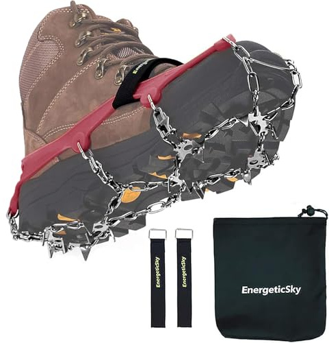 Upgraded Version of Walk Traction Ice Cleat Spikes Crampons,True Stainless Steel Spikes and Durable Silicone,Boots for Hiking On Ice & Snow Ground,Mountian.