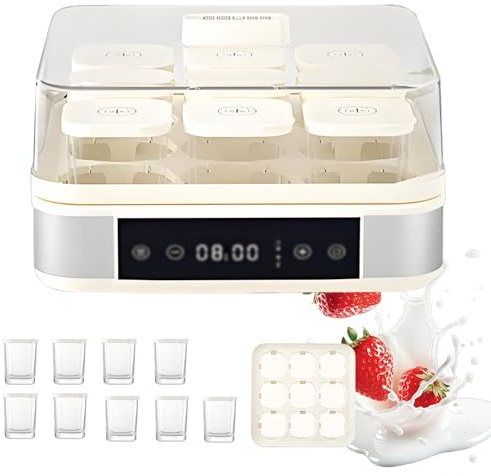 Yogurt Maker Machine 40W, Yoghurt Maker with 9 Glass Jars 170ml, Adjustable Temperature Time Control, Stainless Steel Inner Pot, for Greek Yoghurt, Rice Wine 12L